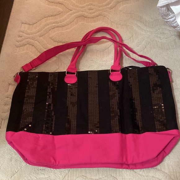 Black and pink sequin Victoria’s Secret Tote Bag. - Picture 3 of 3